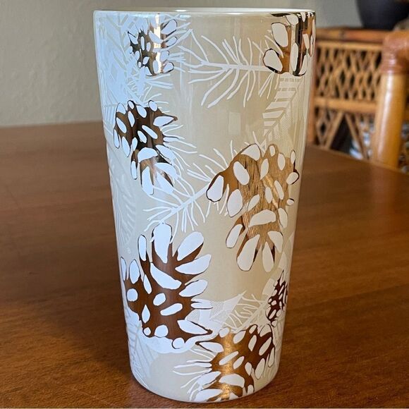 Starbucks 2020 Holiday Pinecone Ceramic Tumbler with Leaf Design 12 oz. - Picture 6 of 11